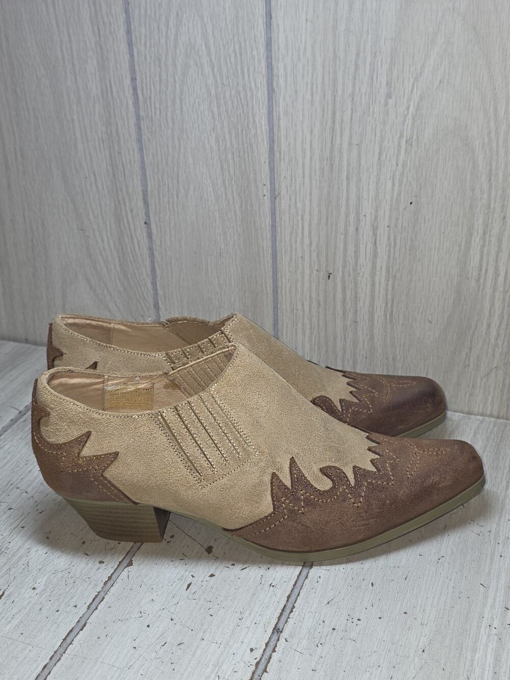 Oak Tree Western Wear Brown Leather Heeled Ankle Boots 9 Womens Slip On Cowgirl